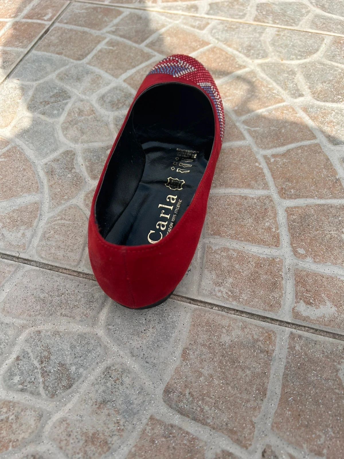 Ballerines vermelhas 36 couro com padrão de bandeira inglesa  novas – photo 3